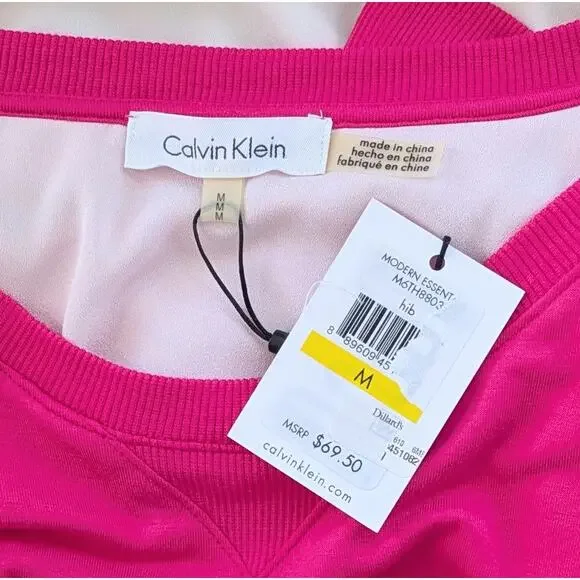 Calvin Klein Tunic Top Medium Hot Pink White Colorblock Layered Flowy NEW - Picture 7 of 9